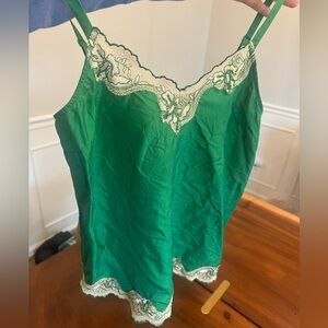 Y2K Express Green Lace-Accented Chemise Camisole Slip top